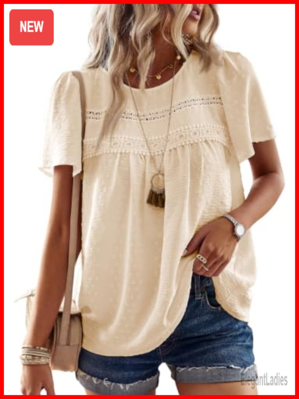 Womens Boho Crochet Lace Short Sleeve Blouse Loose Fit Tunic Top